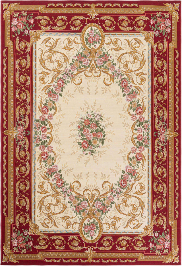 Burgundy Red and Ivory 6' 1 x 9' Outdoor Traditional Rectangle Area Rug Weather Resistant for Patio, Deck, Terrace, Balcony, Porch Classical Design Outside Carpet for Sale at Rug Engine