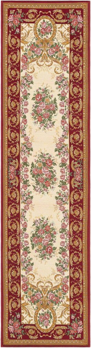 Burgundy Red and Ivory 2' x 8' Outdoor Traditional Runner Area Rug Weather Resistant for Patio, Deck, Terrace, Balcony, Porch Classical Design Outside Carpet for Sale at Rug Engine