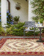 Burgundy Red and Ivory 7' 10 x 7' 10 Outdoor Traditional Square Area Rug Weather Resistant for Patio, Deck, Terrace, Balcony, Porch Classical Design Outside Carpet for Sale at Rug Engine