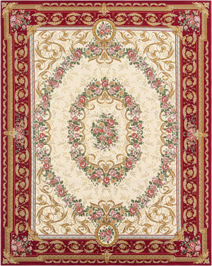 Burgundy Red and Ivory 7' 10 x 10' Outdoor Traditional Rectangle Area Rug Weather Resistant for Patio, Deck, Terrace, Balcony, Porch Classical Design Outside Carpet for Sale at Rug Engine