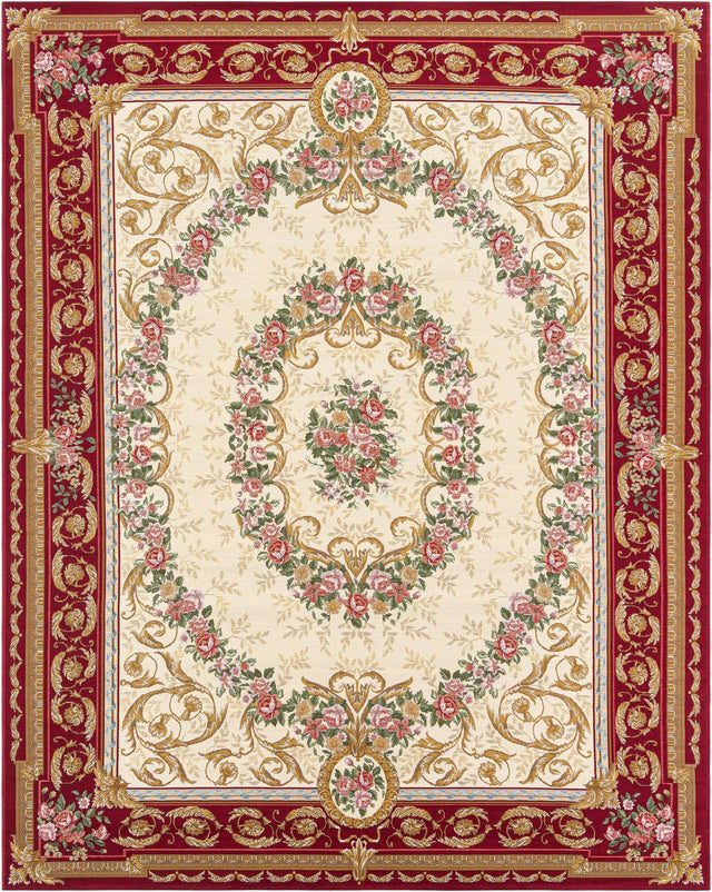 Burgundy Red and Ivory 7' 10 x 10' Outdoor Traditional Rectangle Area Rug Weather Resistant for Patio, Deck, Terrace, Balcony, Porch Classical Design Outside Carpet for Sale at Rug Engine