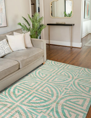 Blue and Ivory 6' 1 x 9' Chenille Jute Rectangle Area Rug Vintage Distressed Boho All Natural Eco-Friendly Sustainable Carpet for Living Dining Office Dorm Rooms for Sale at Rug Engine