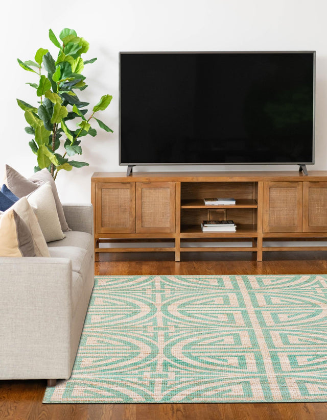 Blue and Ivory 5' 1 x 8' Chenille Jute Rectangle Area Rug Vintage Distressed Boho All Natural Eco-Friendly Sustainable Carpet for Living Dining Office Dorm Rooms for Sale at Rug Engine