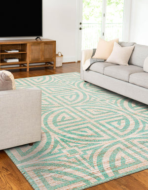 Blue and Ivory 6' 1 x 9' Chenille Jute Rectangle Area Rug Vintage Distressed Boho All Natural Eco-Friendly Sustainable Carpet for Living Dining Office Dorm Rooms for Sale at Rug Engine