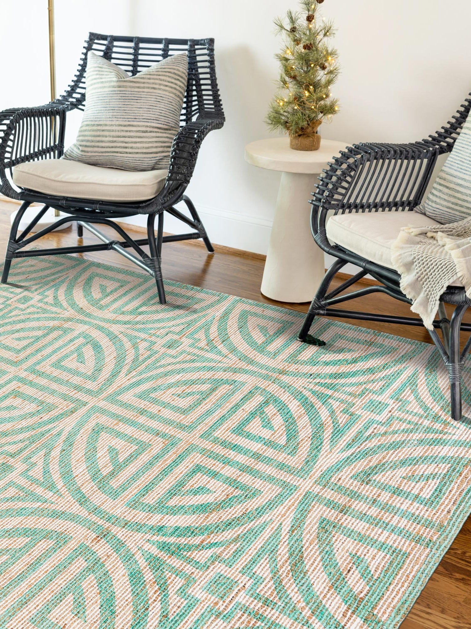 Blue and Ivory 5' 1 x 8' Chenille Jute Rectangle Area Rug Vintage Distressed Boho All Natural Eco-Friendly Sustainable Carpet for Living Dining Office Dorm Rooms for Sale at Rug Engine