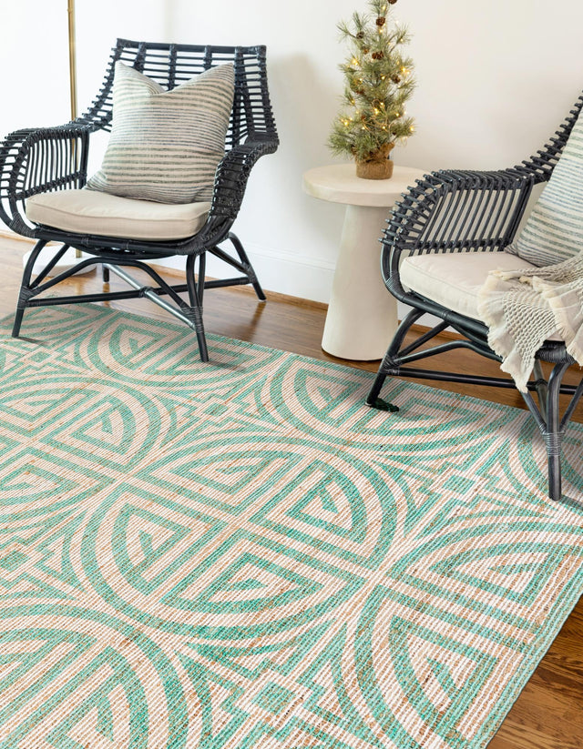 Blue and Ivory 9' x 12' Chenille Jute Rectangle Area Rug Vintage Distressed Boho All Natural Eco-Friendly Sustainable Carpet for Living Dining Office Dorm Rooms for Sale at Rug Engine
