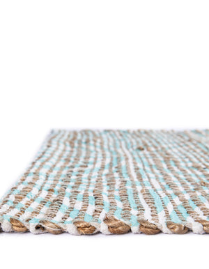 Blue and Ivory 6' 1 x 9' Chenille Jute Rectangle Area Rug Vintage Distressed Boho All Natural Eco-Friendly Sustainable Carpet for Living Dining Office Dorm Rooms for Sale at Rug Engine