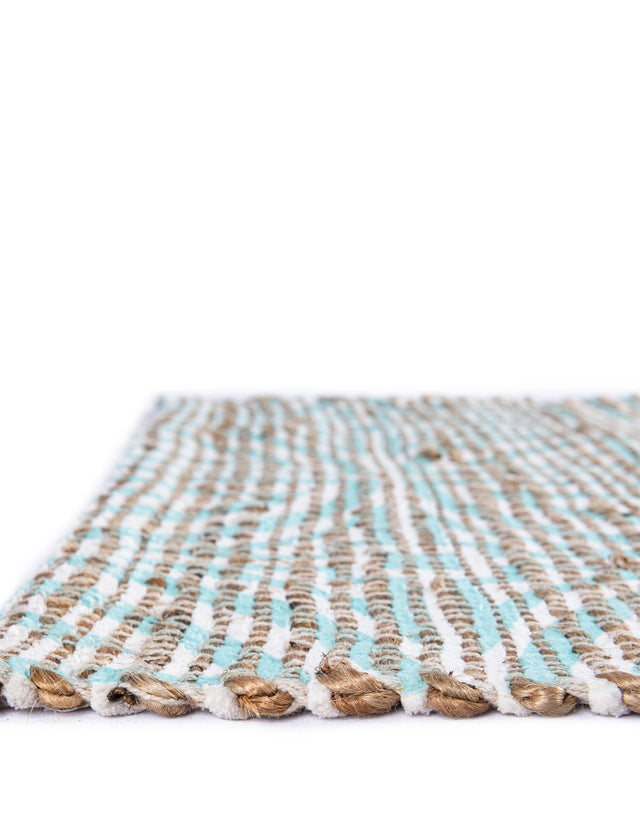 Blue and Ivory 6' 1 x 9' Chenille Jute Rectangle Area Rug Vintage Distressed Boho All Natural Eco-Friendly Sustainable Carpet for Living Dining Office Dorm Rooms for Sale at Rug Engine
