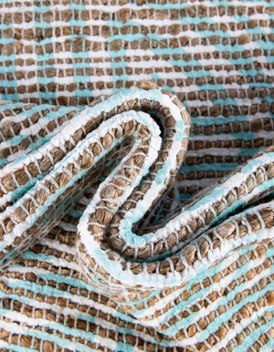Blue and Ivory 6' 1 x 9' Chenille Jute Rectangle Area Rug Vintage Distressed Boho All Natural Eco-Friendly Sustainable Carpet for Living Dining Office Dorm Rooms for Sale at Rug Engine