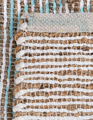 Blue and Ivory 6' 1 x 9' Chenille Jute Rectangle Area Rug Vintage Distressed Boho All Natural Eco-Friendly Sustainable Carpet for Living Dining Office Dorm Rooms for Sale at Rug Engine