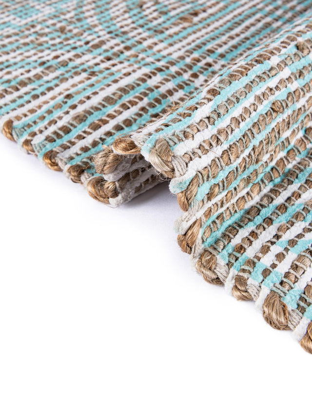 Blue and Ivory 6' 1 x 9' Chenille Jute Rectangle Area Rug Vintage Distressed Boho All Natural Eco-Friendly Sustainable Carpet for Living Dining Office Dorm Rooms for Sale at Rug Engine