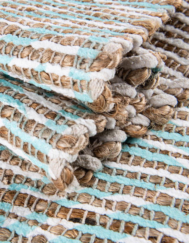 Blue and Ivory 6' 1 x 9' Chenille Jute Rectangle Area Rug Vintage Distressed Boho All Natural Eco-Friendly Sustainable Carpet for Living Dining Office Dorm Rooms for Sale at Rug Engine