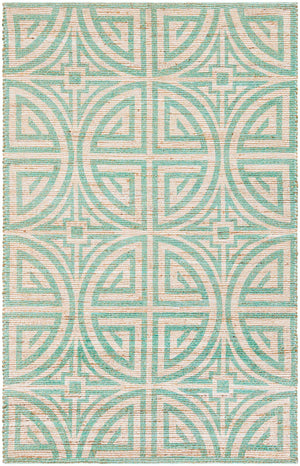 Blue and Ivory 5' 1 x 8' Chenille Jute Rectangle Area Rug Vintage Distressed Boho All Natural Eco-Friendly Sustainable Carpet for Living Dining Office Dorm Rooms for Sale at Rug Engine