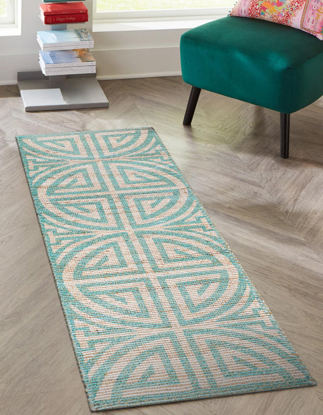 Blue and Ivory 2' 2 x 6' 1 Chenille Jute Runner Area Rug Vintage Distressed Boho All Natural Eco-Friendly Sustainable Carpet for Living Dining Office Dorm Rooms for Sale at Rug Engine