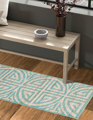 Blue and Ivory 2' 2 x 6' 1 Chenille Jute Runner Area Rug Vintage Distressed Boho All Natural Eco-Friendly Sustainable Carpet for Living Dining Office Dorm Rooms for Sale at Rug Engine