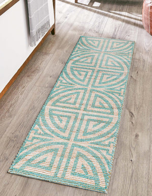 Blue and Ivory 2' 2 x 8' Chenille Jute Runner Area Rug Vintage Distressed Boho All Natural Eco-Friendly Sustainable Carpet for Living Dining Office Dorm Rooms for Sale at Rug Engine