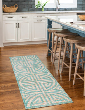 Blue and Ivory 2' 2 x 6' 1 Chenille Jute Runner Area Rug Vintage Distressed Boho All Natural Eco-Friendly Sustainable Carpet for Living Dining Office Dorm Rooms for Sale at Rug Engine