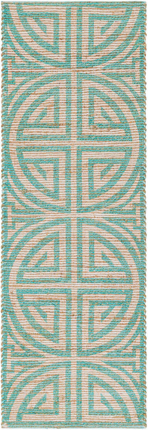 Blue and Ivory 2' 2 x 6' 1 Chenille Jute Runner Area Rug Vintage Distressed Boho All Natural Eco-Friendly Sustainable Carpet for Living Dining Office Dorm Rooms for Sale at Rug Engine