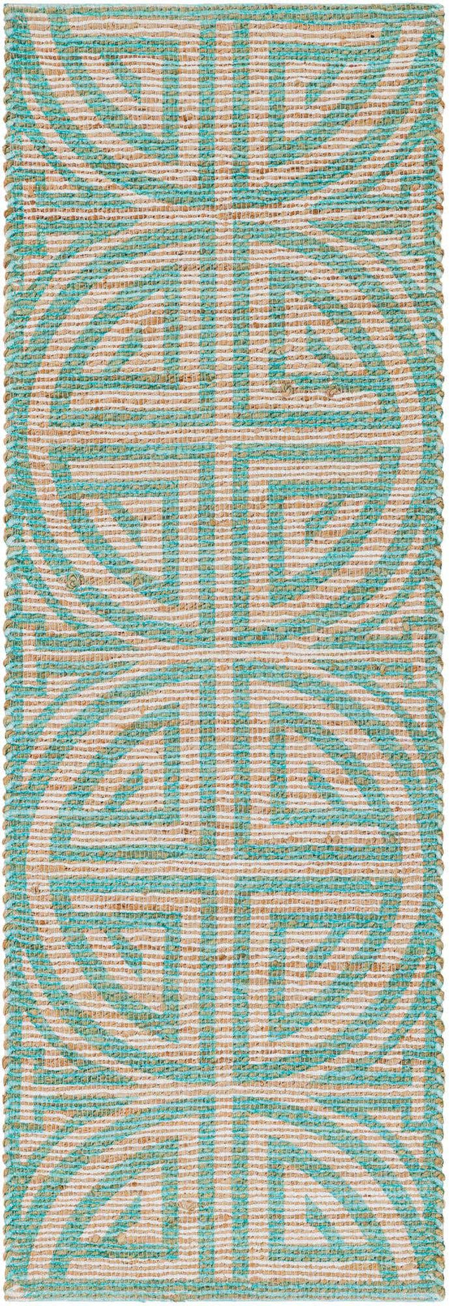 Blue and Ivory 2' 2 x 6' 1 Chenille Jute Runner Area Rug Vintage Distressed Boho All Natural Eco-Friendly Sustainable Carpet for Living Dining Office Dorm Rooms for Sale at Rug Engine