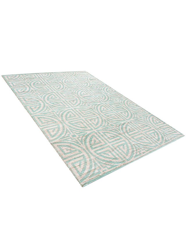 Blue and Ivory 6' 1 x 9' Chenille Jute Rectangle Area Rug Vintage Distressed Boho All Natural Eco-Friendly Sustainable Carpet for Living Dining Office Dorm Rooms for Sale at Rug Engine
