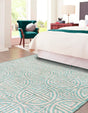 Blue and Ivory 7' 10 x 7' 10 Chenille Jute Square Area Rug Vintage Distressed Boho All Natural Eco-Friendly Sustainable Carpet for Living Dining Office Dorm Rooms for Sale at Rug Engine