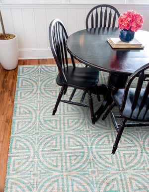 Blue and Ivory 7' 10 x 7' 10 Chenille Jute Square Area Rug Vintage Distressed Boho All Natural Eco-Friendly Sustainable Carpet for Living Dining Office Dorm Rooms for Sale at Rug Engine