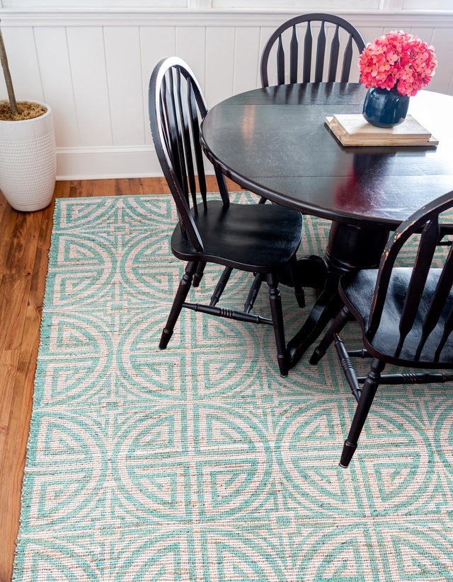 Blue and Ivory 7' 10 x 7' 10 Chenille Jute Square Area Rug Vintage Distressed Boho All Natural Eco-Friendly Sustainable Carpet for Living Dining Office Dorm Rooms for Sale at Rug Engine