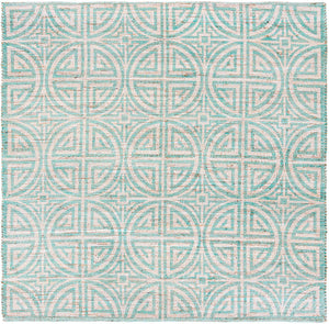Blue and Ivory 7' 10 x 7' 10 Chenille Jute Square Area Rug Vintage Distressed Boho All Natural Eco-Friendly Sustainable Carpet for Living Dining Office Dorm Rooms for Sale at Rug Engine
