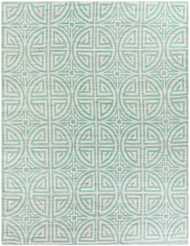 Blue and Ivory 9' x 12' Chenille Jute Rectangle Area Rug Vintage Distressed Boho All Natural Eco-Friendly Sustainable Carpet for Living Dining Office Dorm Rooms for Sale at Rug Engine