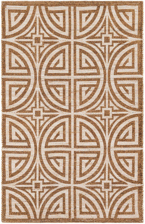 Light Brown and Ivory 5' 1 x 8' Chenille Jute Rectangle Area Rug Vintage Distressed Boho All Natural Eco-Friendly Sustainable Carpet for Living Dining Office Dorm Rooms for Sale at Rug Engine