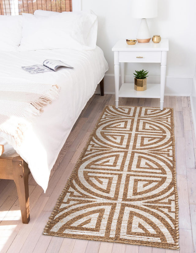 Light Brown and Ivory 2' 2 x 6' 1 Chenille Jute Runner Area Rug Vintage Distressed Boho All Natural Eco-Friendly Sustainable Carpet for Living Dining Office Dorm Rooms for Sale at Rug Engine