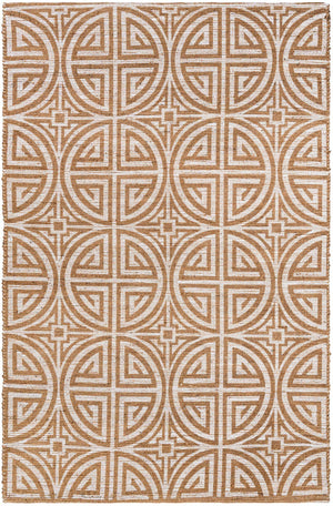 Light Brown and Ivory 6' 1 x 9' Chenille Jute Rectangle Area Rug Vintage Distressed Boho All Natural Eco-Friendly Sustainable Carpet for Living Dining Office Dorm Rooms for Sale at Rug Engine