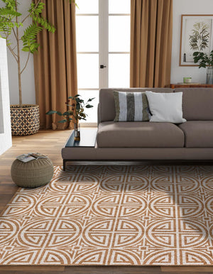 Light Brown and Ivory 7' 10 x 7' 10 Chenille Jute Square Area Rug Vintage Distressed Boho All Natural Eco-Friendly Sustainable Carpet for Living Dining Office Dorm Rooms for Sale at Rug Engine