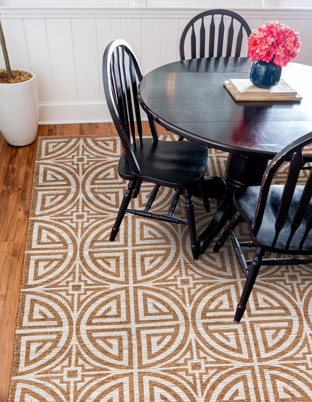 Light Brown and Ivory 7' 10 x 7' 10 Chenille Jute Square Area Rug Vintage Distressed Boho All Natural Eco-Friendly Sustainable Carpet for Living Dining Office Dorm Rooms for Sale at Rug Engine