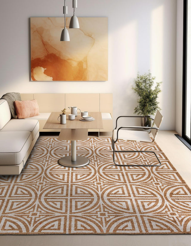 Light Brown and Ivory 7' 10 x 7' 10 Chenille Jute Square Area Rug Vintage Distressed Boho All Natural Eco-Friendly Sustainable Carpet for Living Dining Office Dorm Rooms for Sale at Rug Engine