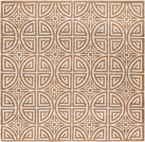 Light Brown and Ivory 7' 10 x 7' 10 Chenille Jute Square Area Rug Vintage Distressed Boho All Natural Eco-Friendly Sustainable Carpet for Living Dining Office Dorm Rooms for Sale at Rug Engine