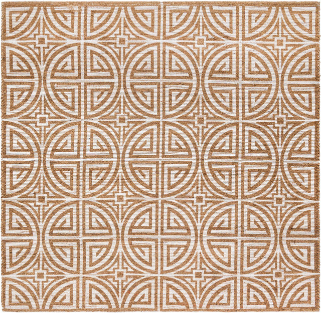 Light Brown and Ivory 7' 10 x 7' 10 Chenille Jute Square Area Rug Vintage Distressed Boho All Natural Eco-Friendly Sustainable Carpet for Living Dining Office Dorm Rooms for Sale at Rug Engine