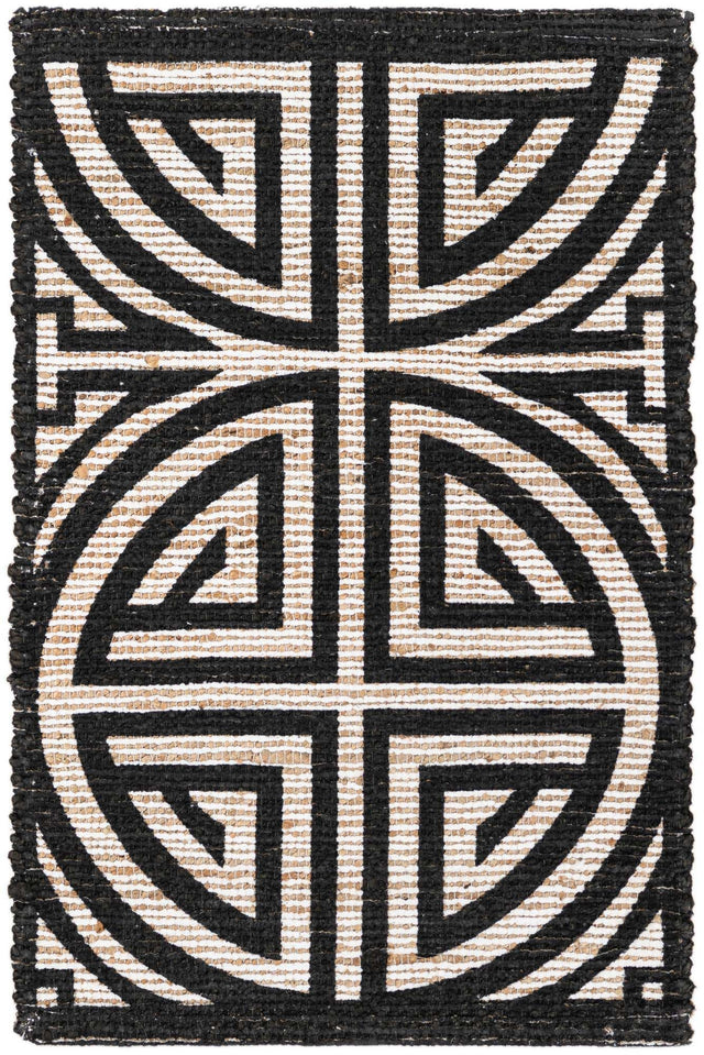 Black and Ivory 2' x 3' 1 Chenille Jute Rectangle Area Rug Vintage Distressed Boho All Natural Eco-Friendly Sustainable Carpet for Living Dining Office Dorm Rooms for Sale at Rug Engine