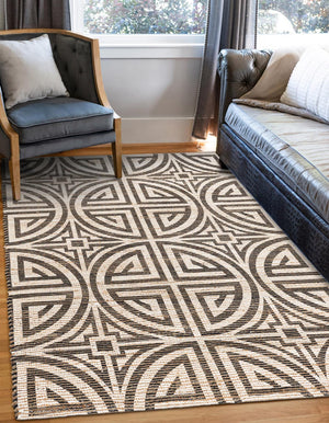 Black and Ivory 5' 1 x 8' Chenille Jute Rectangle Area Rug Vintage Distressed Boho All Natural Eco-Friendly Sustainable Carpet for Living Dining Office Dorm Rooms for Sale at Rug Engine