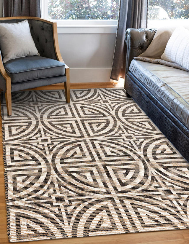 Black and Ivory 7' 10 x 10' Chenille Jute Rectangle Area Rug Vintage Distressed Boho All Natural Eco-Friendly Sustainable Carpet for Living Dining Office Dorm Rooms for Sale at Rug Engine