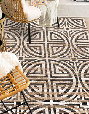 Black and Ivory 6' 1 x 9' Chenille Jute Rectangle Area Rug Vintage Distressed Boho All Natural Eco-Friendly Sustainable Carpet for Living Dining Office Dorm Rooms for Sale at Rug Engine