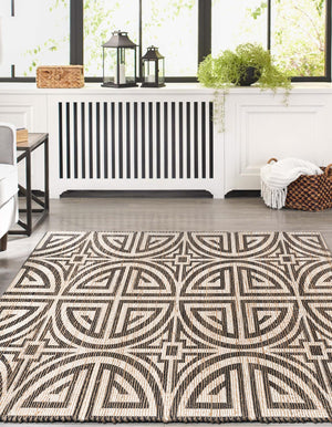 Black and Ivory 9' x 12' Chenille Jute Rectangle Area Rug Vintage Distressed Boho All Natural Eco-Friendly Sustainable Carpet for Living Dining Office Dorm Rooms for Sale at Rug Engine