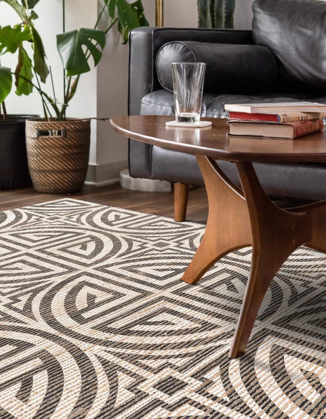 Black and Ivory 5' 1 x 8' Chenille Jute Rectangle Area Rug Vintage Distressed Boho All Natural Eco-Friendly Sustainable Carpet for Living Dining Office Dorm Rooms for Sale at Rug Engine