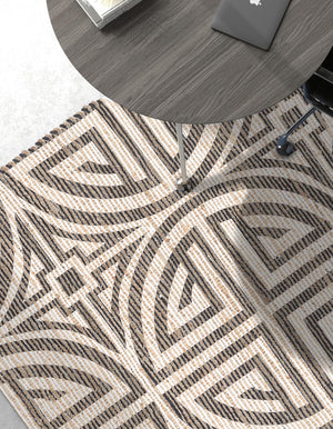 Black and Ivory 4' 1 x 6' 1 Chenille Jute Rectangle Area Rug Vintage Distressed Boho All Natural Eco-Friendly Sustainable Carpet for Living Dining Office Dorm Rooms for Sale at Rug Engine