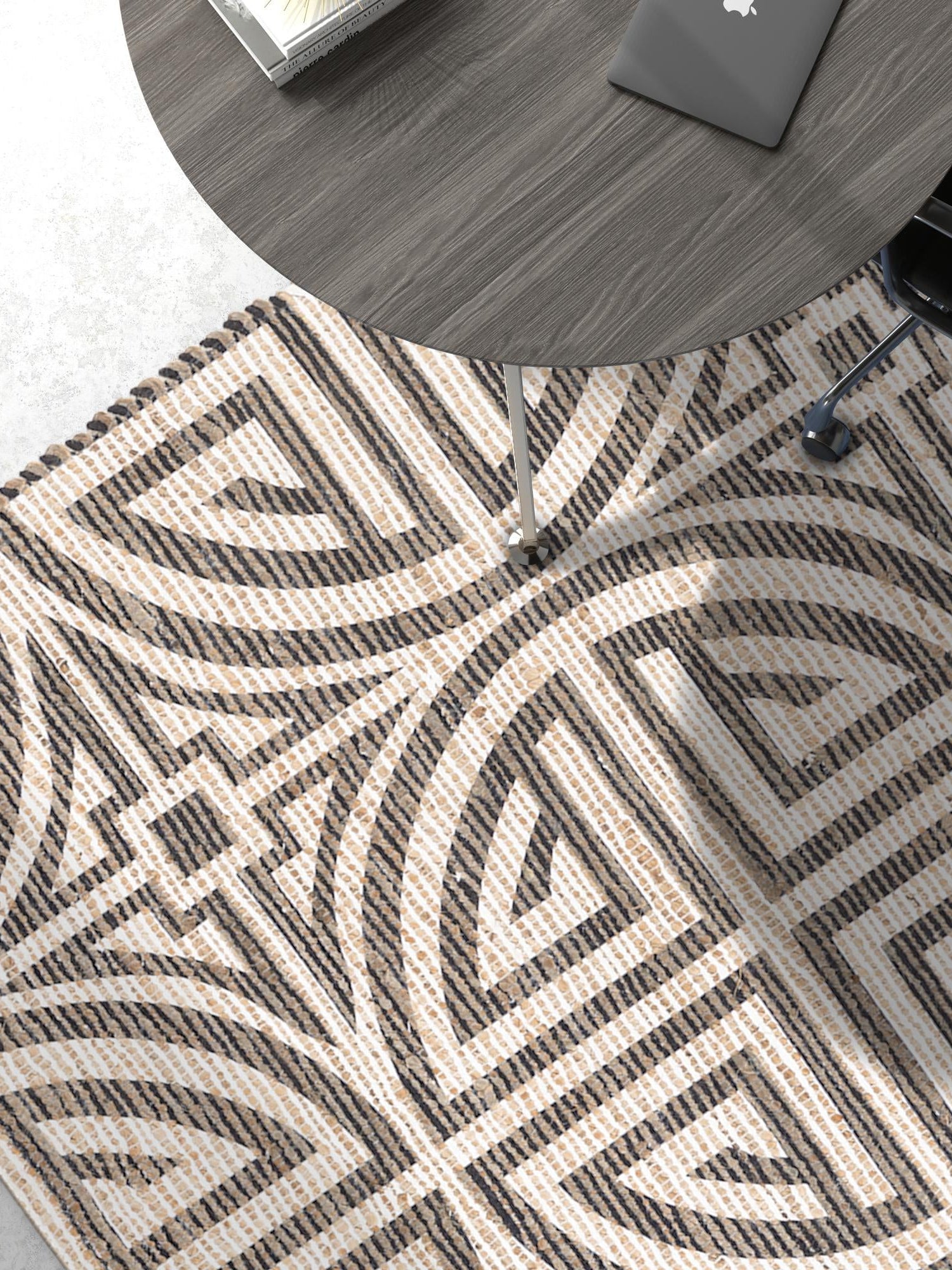 Black and Ivory 7' 10 x 10' Chenille Jute Rectangle Area Rug Vintage Distressed Boho All Natural Eco-Friendly Sustainable Carpet for Living Dining Office Dorm Rooms for Sale at Rug Engine
