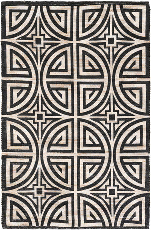 Black and Ivory 5' 1 x 8' Chenille Jute Rectangle Area Rug Vintage Distressed Boho All Natural Eco-Friendly Sustainable Carpet for Living Dining Office Dorm Rooms for Sale at Rug Engine