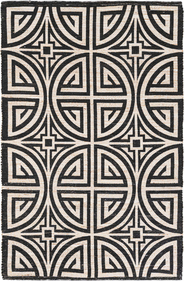 Black and Ivory 5' 1 x 8' Chenille Jute Rectangle Area Rug Vintage Distressed Boho All Natural Eco-Friendly Sustainable Carpet for Living Dining Office Dorm Rooms for Sale at Rug Engine