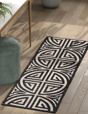 Black and Ivory 2' 2 x 8' Chenille Jute Runner Area Rug Vintage Distressed Boho All Natural Eco-Friendly Sustainable Carpet for Living Dining Office Dorm Rooms for Sale at Rug Engine