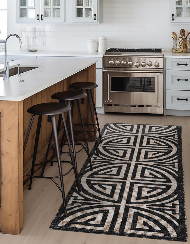 Black and Ivory 2' 2 x 8' Chenille Jute Runner Area Rug Vintage Distressed Boho All Natural Eco-Friendly Sustainable Carpet for Living Dining Office Dorm Rooms for Sale at Rug Engine