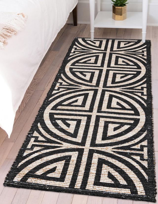 Black and Ivory 2' 2 x 8' Chenille Jute Runner Area Rug Vintage Distressed Boho All Natural Eco-Friendly Sustainable Carpet for Living Dining Office Dorm Rooms for Sale at Rug Engine